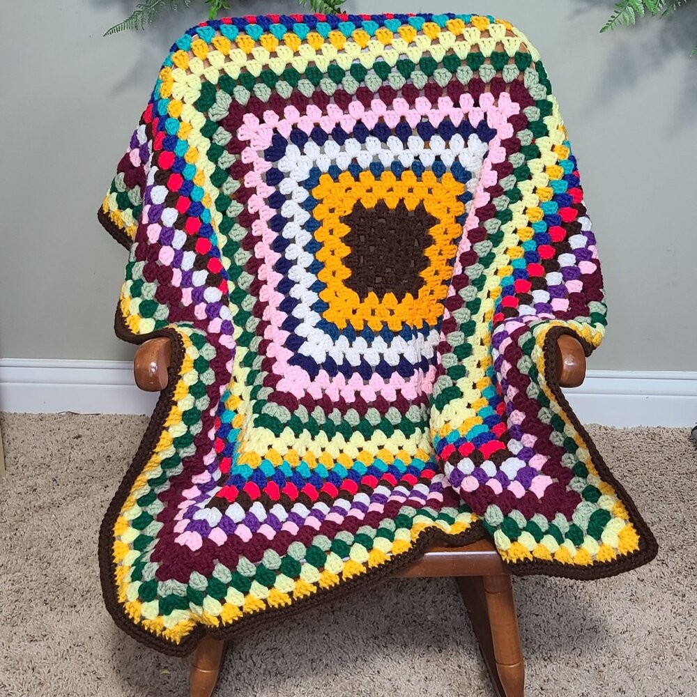 Handmade Multicolor Crochet Blanket Baby/Lap Throw Granny Square, Cottagecore